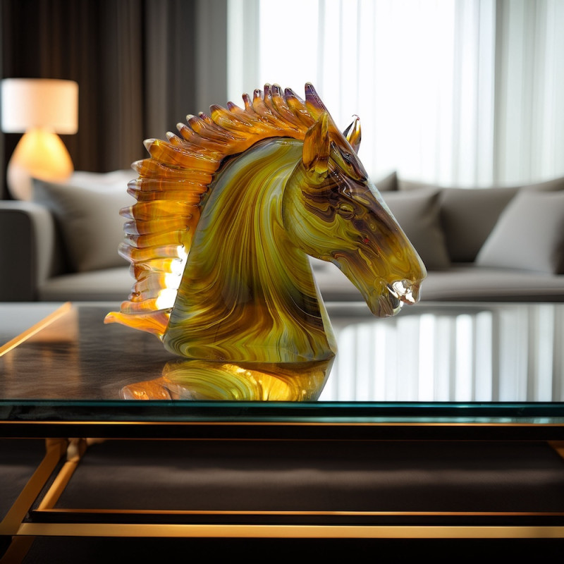 GYPSY Special sculpture of horse head with Chalcedony glass
