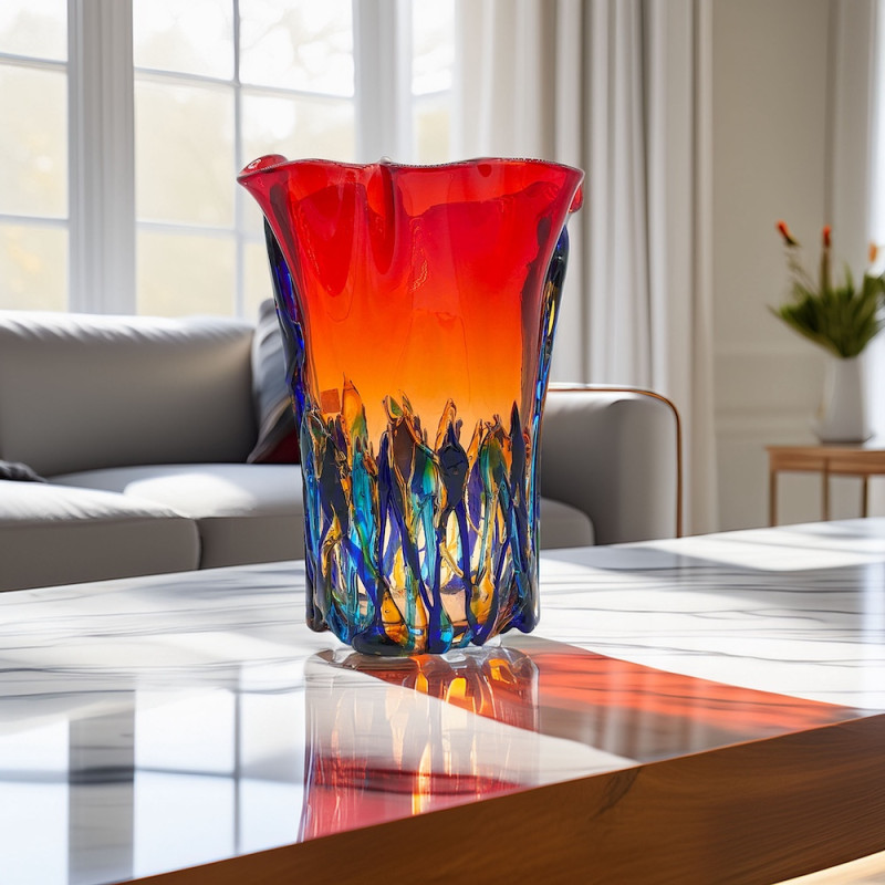 AMALFI Red tall vase with green decor