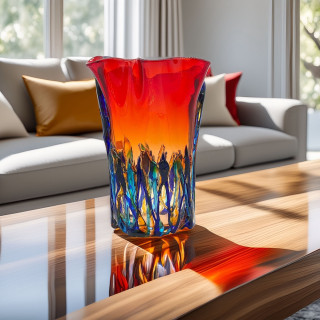 AMALFI Vaso alto rosso con decorazioni verdi