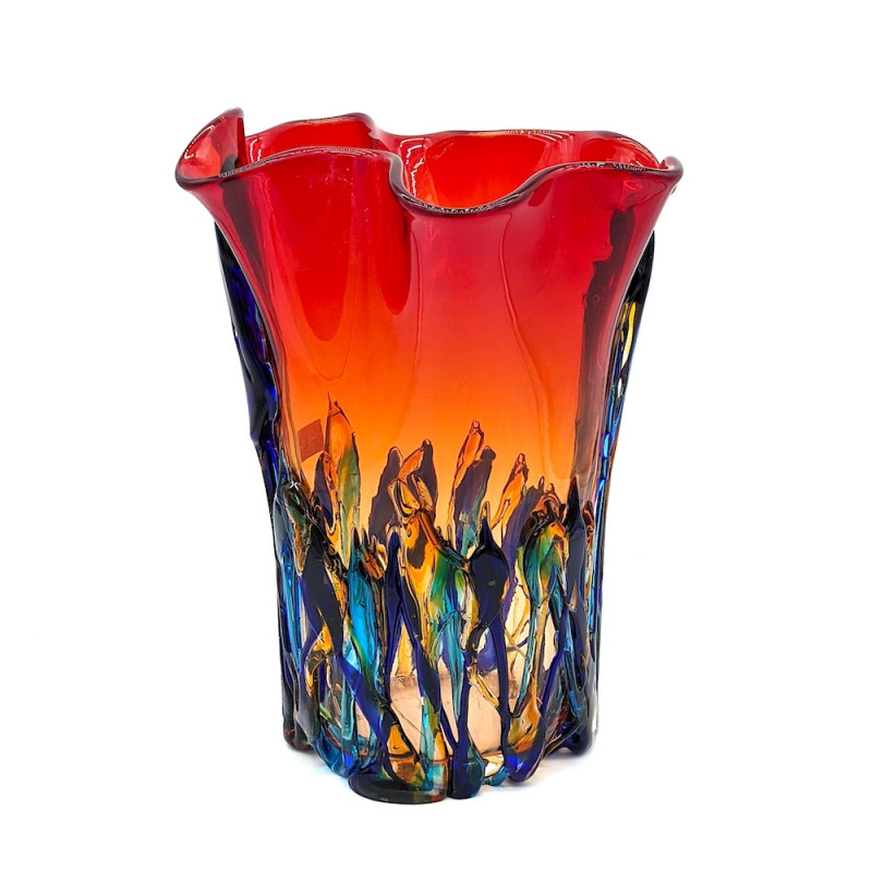 AMALFI Red tall vase with green decor