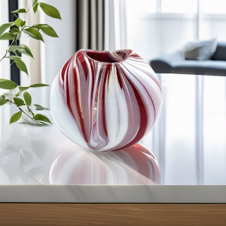 CHEYENNE Authentic Murano Glass Vase Blown made in Red and White