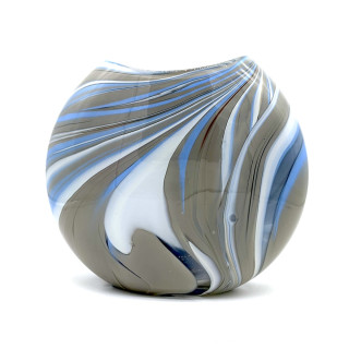 BOREALIS Vaso Soffiato in Vetro di Murano Bianco con Dettagli Azzurri e Grigi