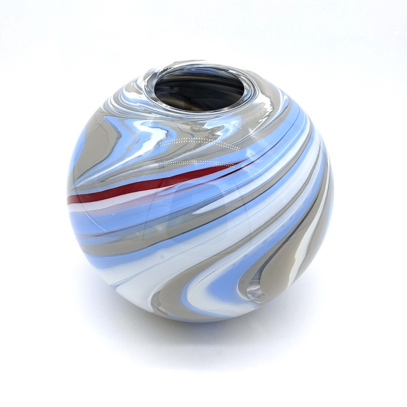 NORDIC Spherical Murano Glass Vase – White with Blue & Grey Accents