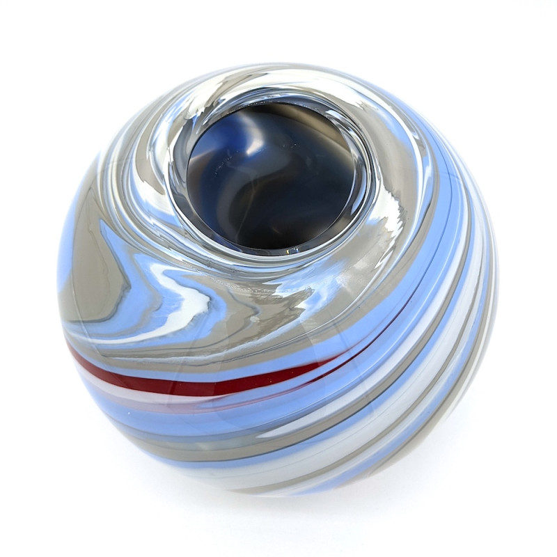 NORDIC Spherical Murano Glass Vase – White with Blue & Grey Accents