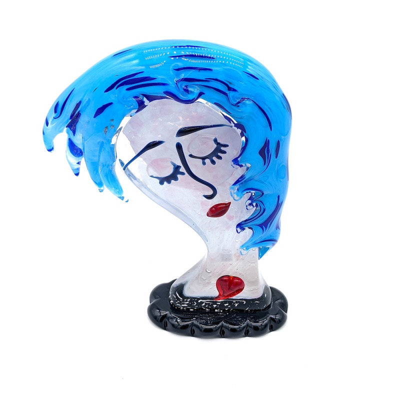 BLUE DREAM Scultura Moderna Testa di Donna in Vetro Artigianale