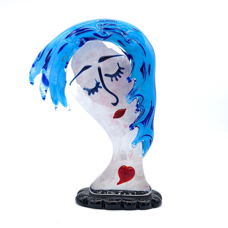 BLUE DREAM Scultura Moderna Testa di Donna in Vetro Artigianale