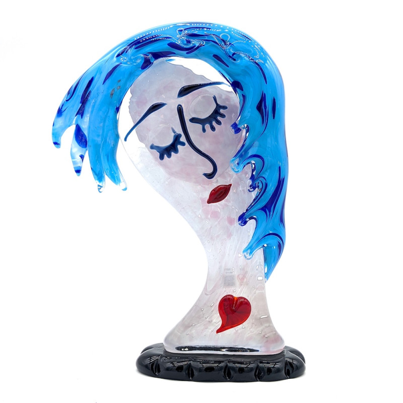 BLUE DREAM Scultura Moderna Testa di Donna in Vetro Artigianale