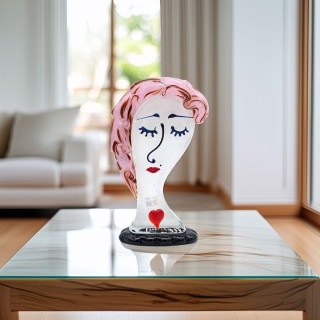 PINK DREAM Scultura Artistica Testa di Donna in Vetro di Murano Rosa Cristallo