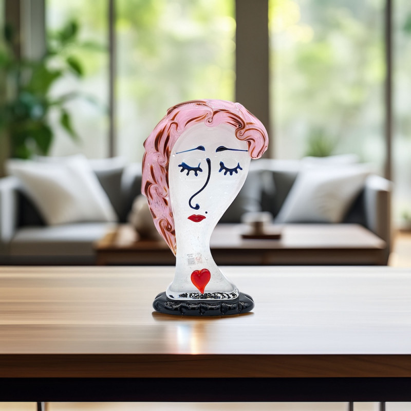 PINK DREAM Pink Crystal Woman Head Sculpture for Art Decor