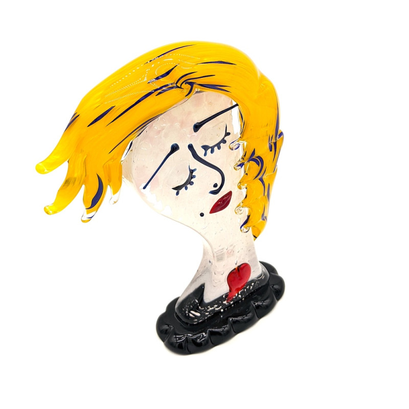 BLONDE DREAM Lady Head Sculpture Handmade in Murano Glass