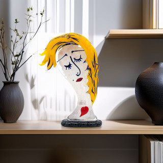 BLONDE DREAM Lady Head Sculpture Handmade in Murano Glass