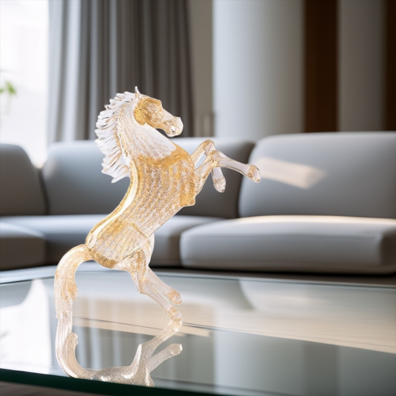 DONERAIL Scultura cavallo vetro cristallo foglia oro