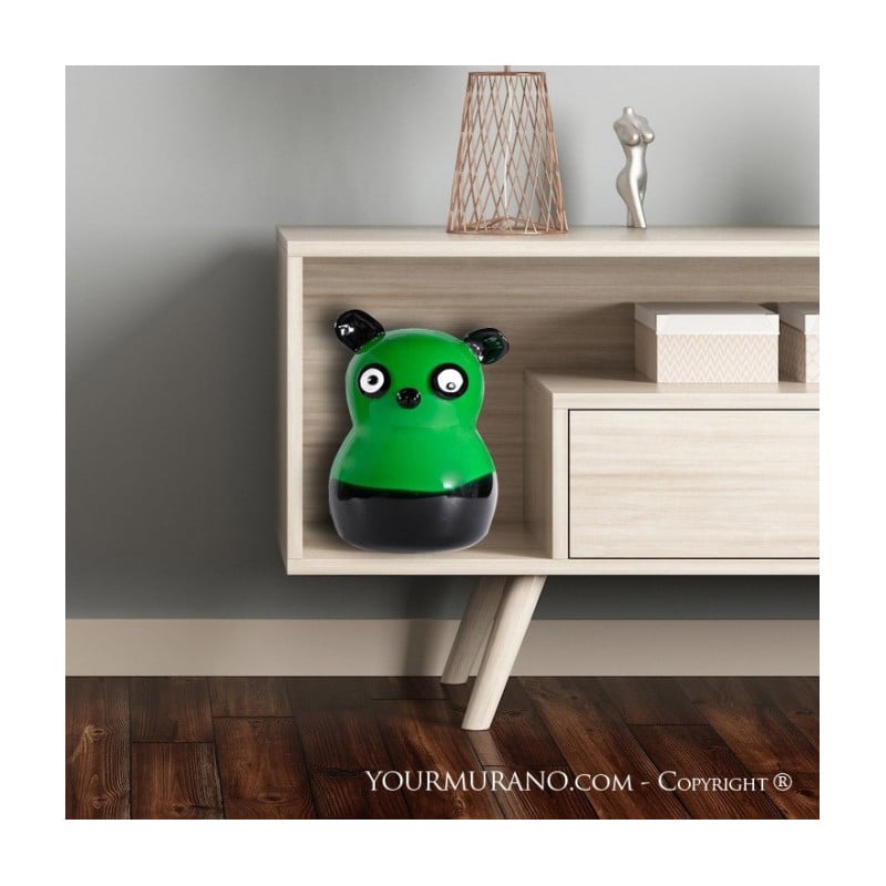 scultura panda in vetro soffiato verde e nero arredo casa