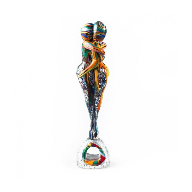 Murano sculpture couple of lovers in multicolor glass