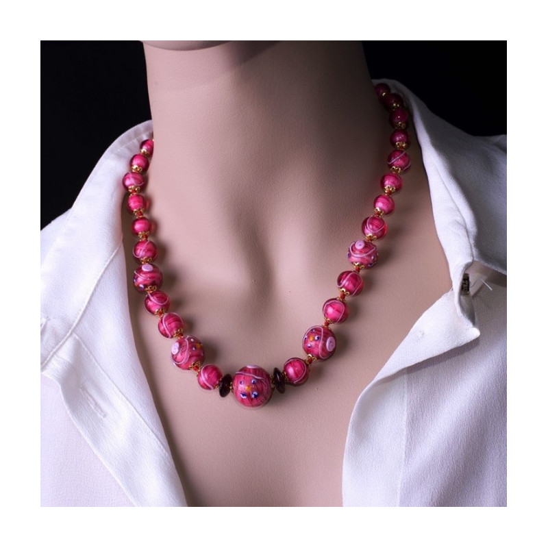 Millefiori pink beads necklace