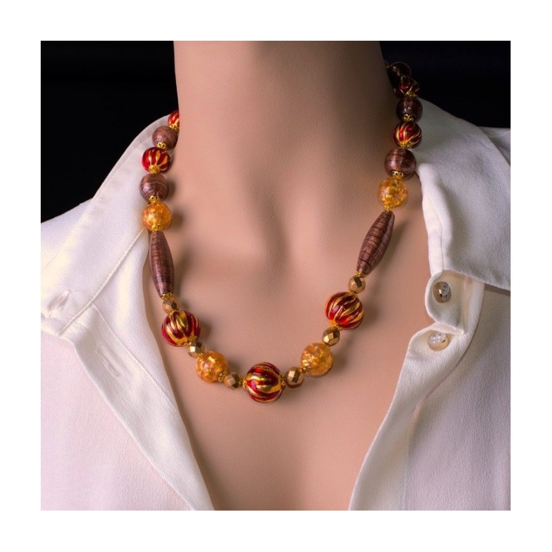 Venetian glass necklace red and amber