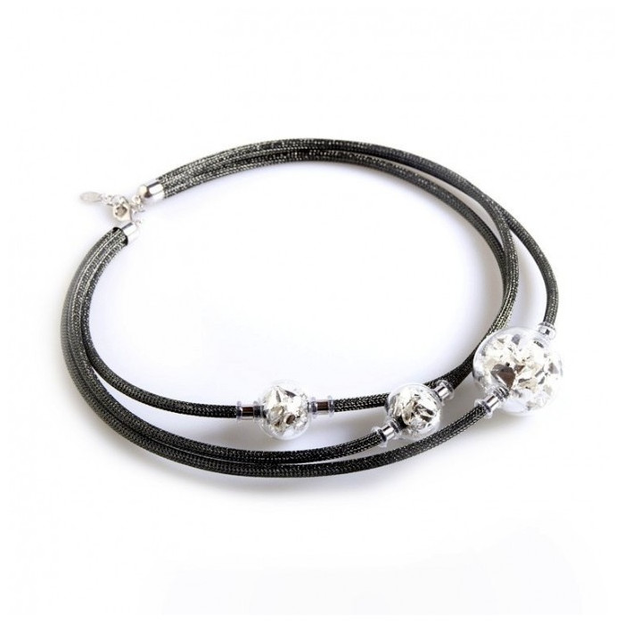 murano glass necklace black silver