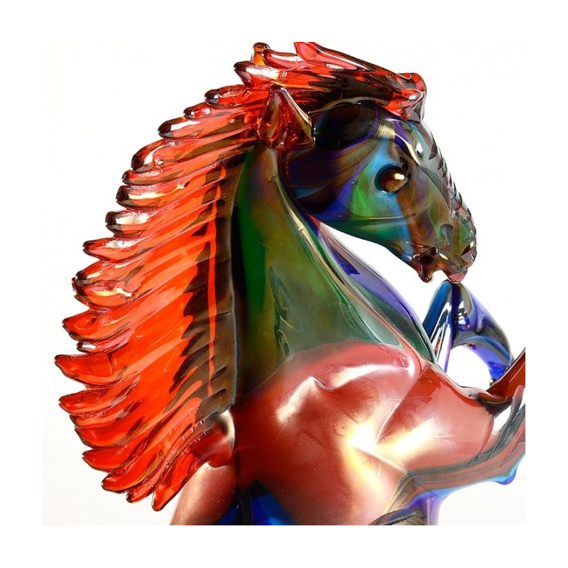 tall horse sculpture in multicolor glass