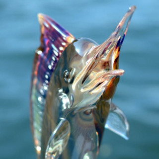 sculpture marlin fish in multicolor glass with shades