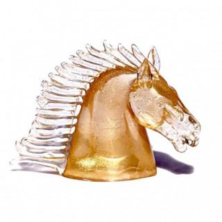 scultura di cavallo in vetro di Murano oro