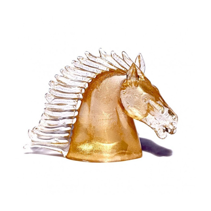 scultura di cavallo in vetro di Murano oro