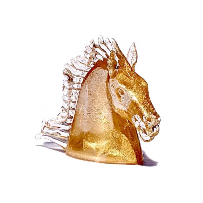 scultura cavallo in vetro oro e cristallo