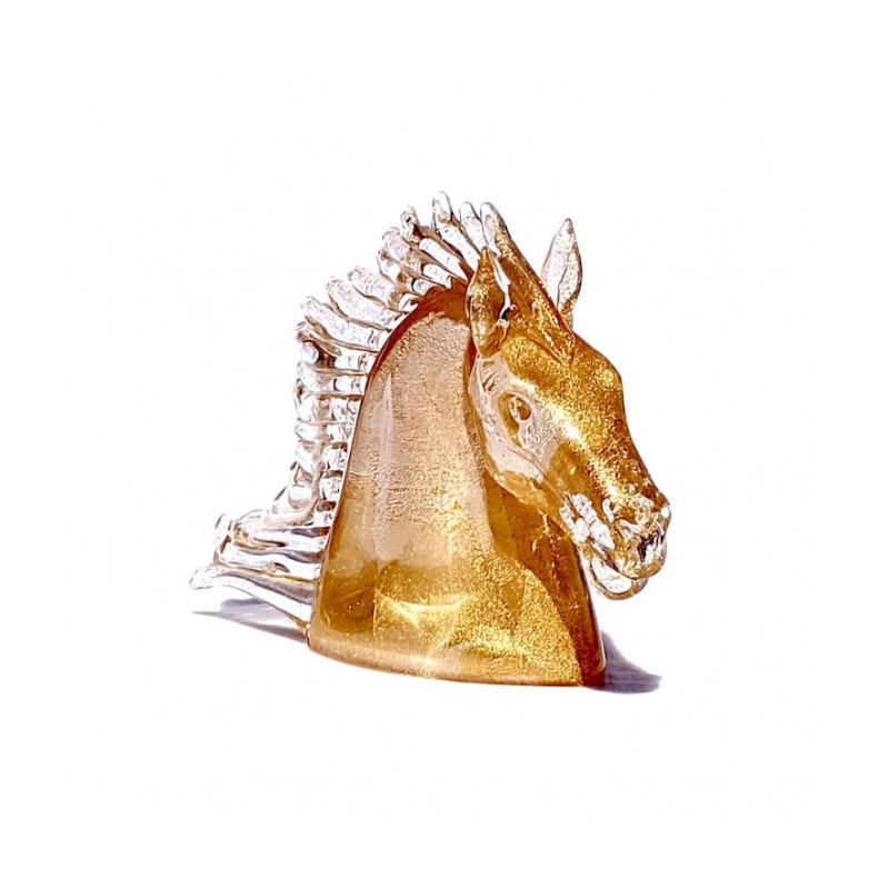 scultura cavallo in vetro oro e cristallo