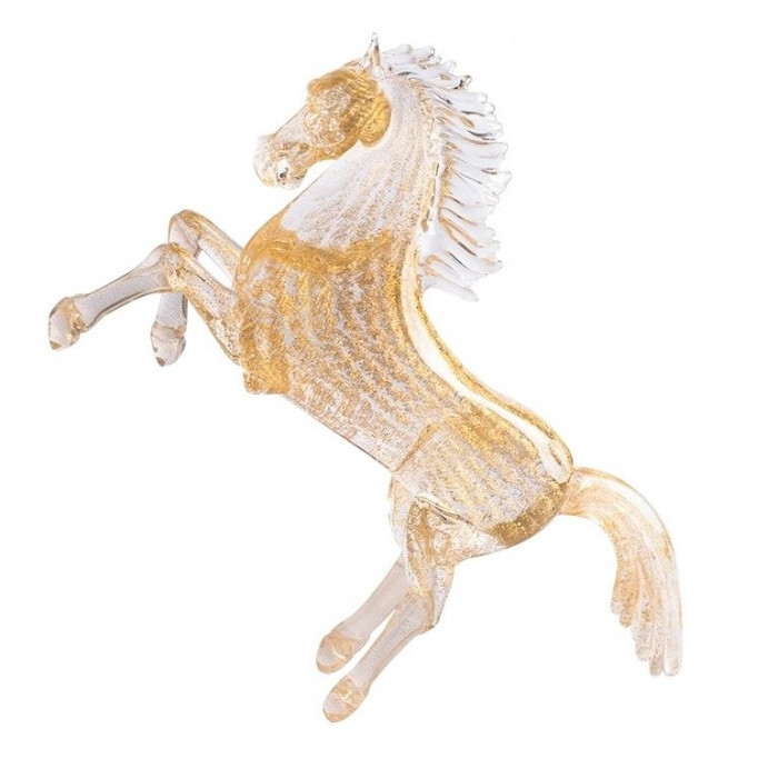 Murano crystal glass horse sculpture with gold leaf