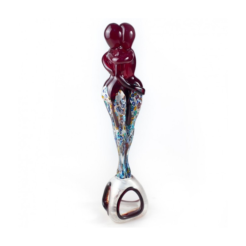 Murano sculpture couple of lovers in red glass with murrhine