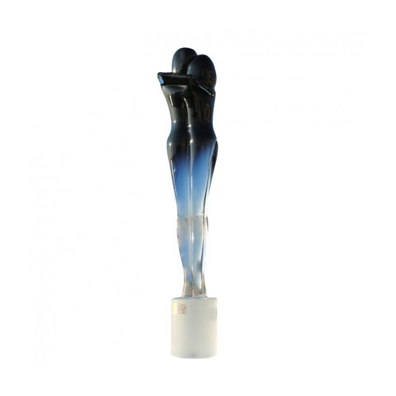 Murano sculpture couple of lovers in black glass