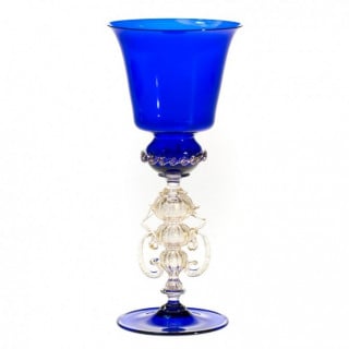 Venice goblet in blue glass with gold decor