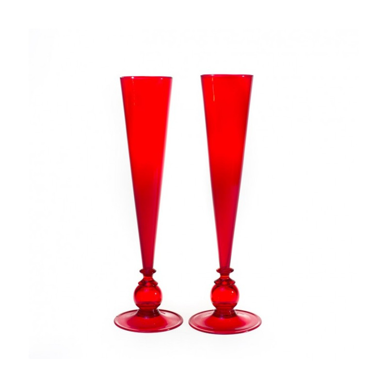 Red murano glass flute pair