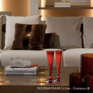 pair of red glass flutes home décor