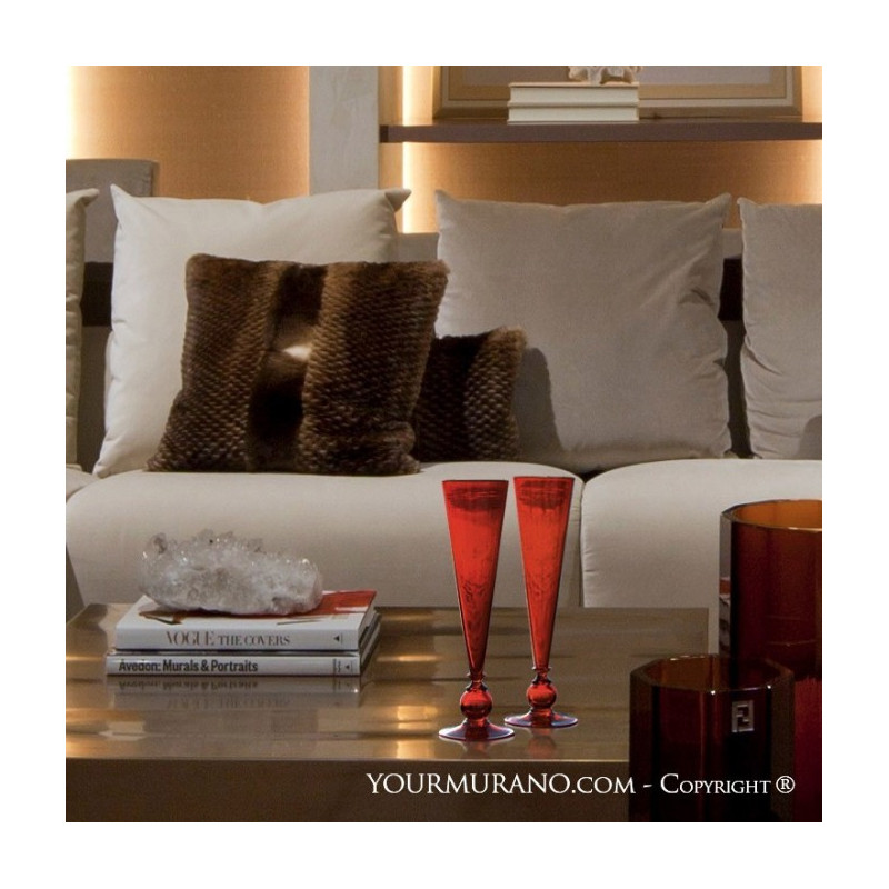 pair of red glass flutes home décor