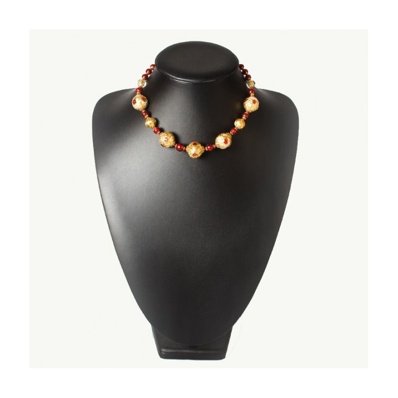 Pointed beads red gold leaf