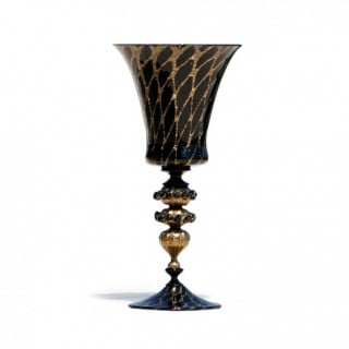 Venice goblet in black glass with gold details