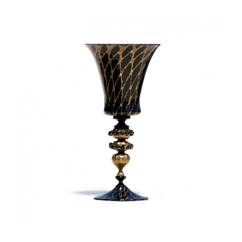 Venice goblet in black glass with gold details