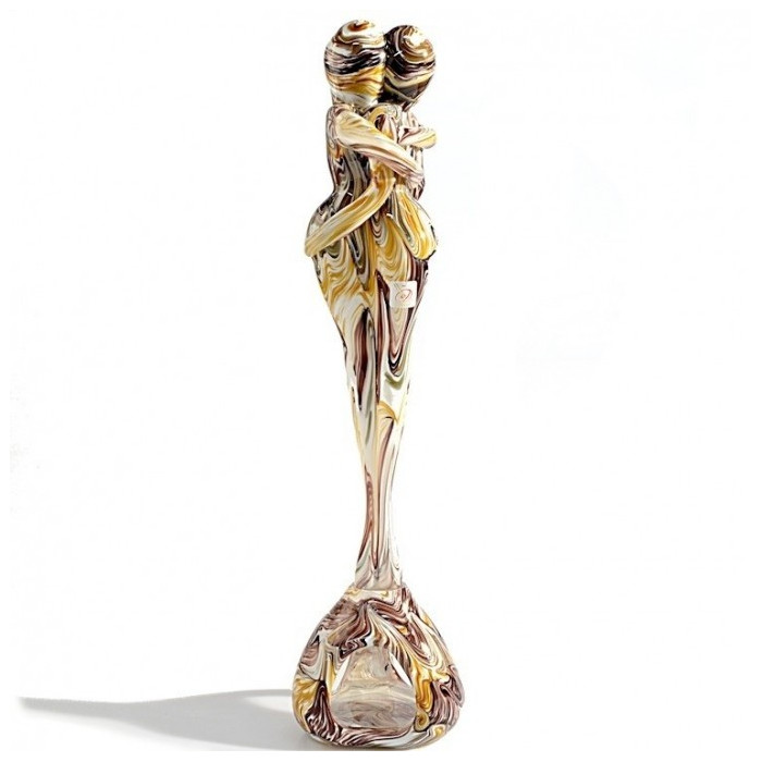Murano sculpture couple of lovers in brown glass