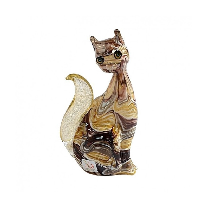 scultura di gatto in vetro di Murano con avventurina