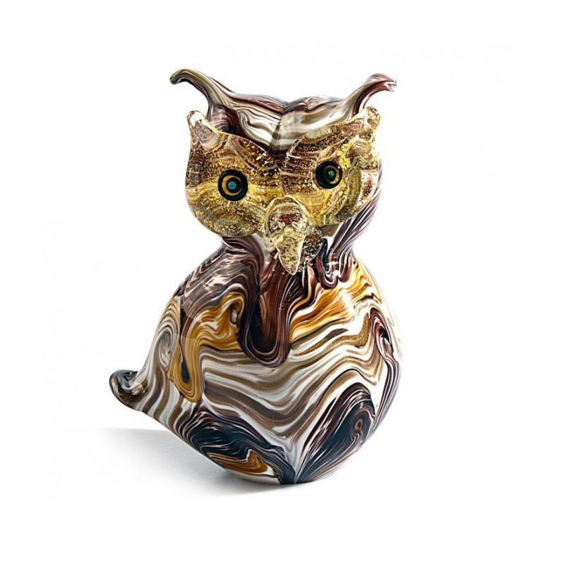 Venice small owl sculpture in brown glass