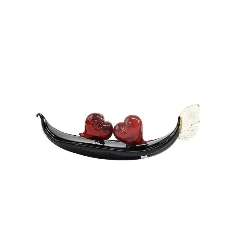 Venice gondodola sculpture in black and gold glass with hearts