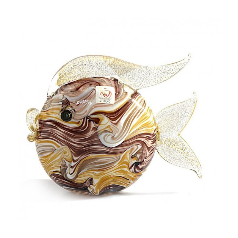 Murano crystal glass fish sculpture with silver leaf