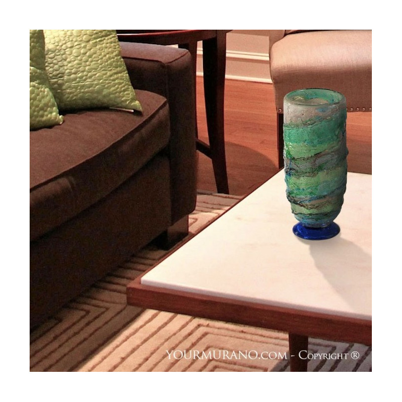 Green home décor blown-glass vase