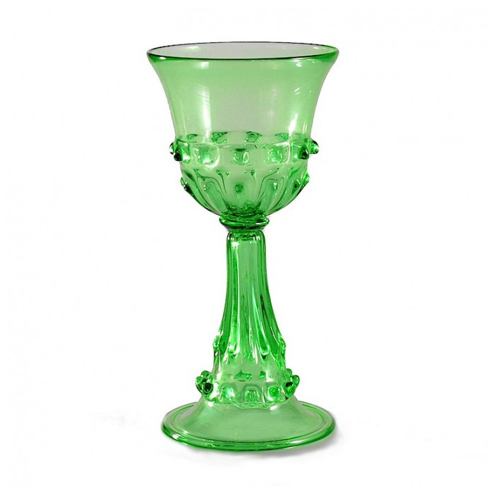 Venice medieval goblet in green glass with decors