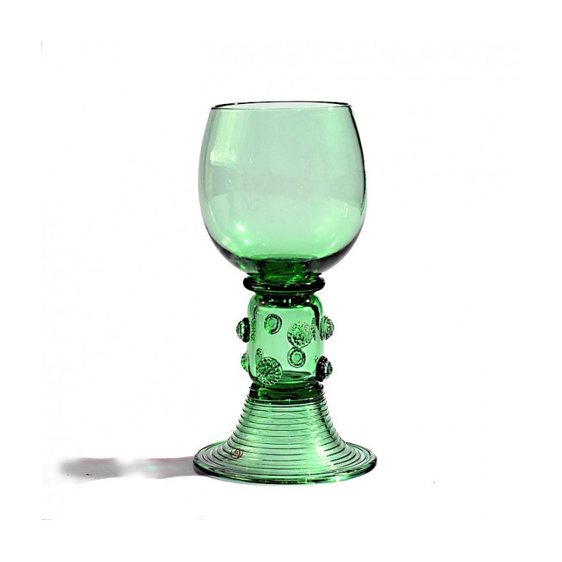 Venezia calice in vetro verde con decorazione medievale