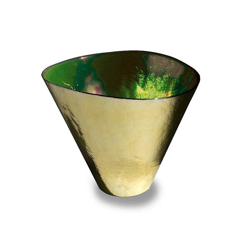Italian green gold 
mother of pearl conical vase