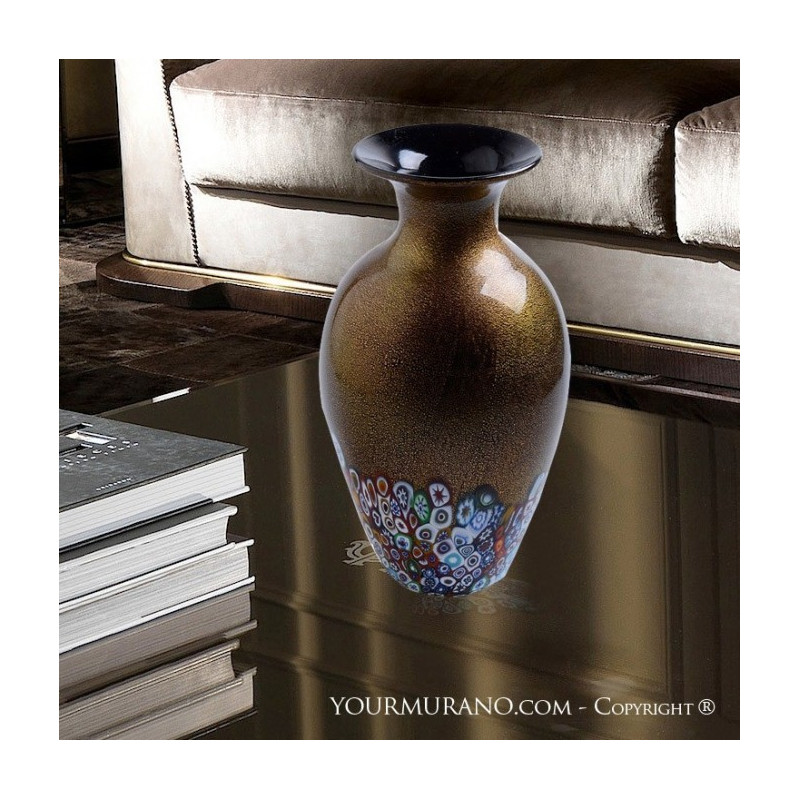 Classic shape black vase with gold from Murano