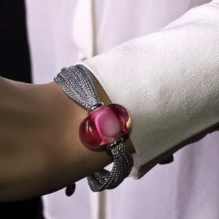 Bracciale argento con perla rosa