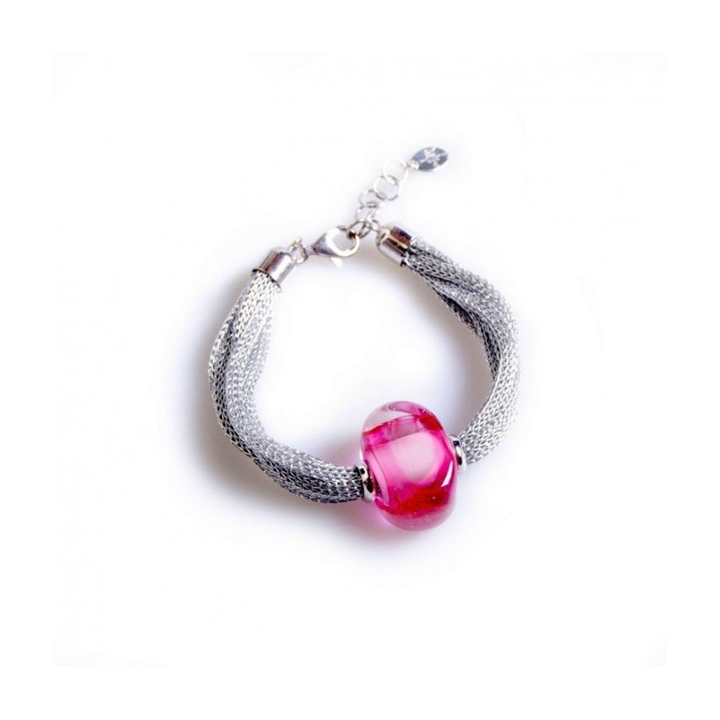Silver bracelet pink submerged beads