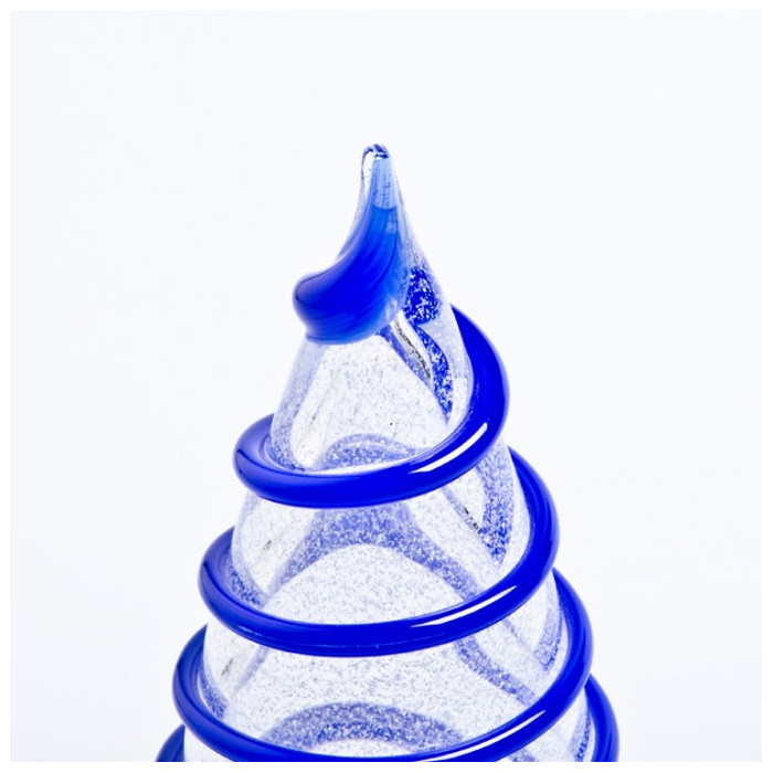 transparent glass Christmas tree with blue spiral detail